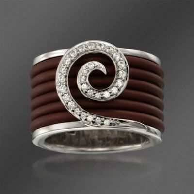 Belle Etoile .30 ct. t.w. CZ 'swirl' Wide Ring With Brown Italian Rubber in Sterling Silver. Size 7 &mdash; Alt Image 1
