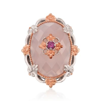 Rose Agate and .15 ct. t.w. Tourmaline Ring With Sapphires in Two-Tone &mdash; Alt Image 1
