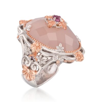Rose Agate and .15 ct. t.w. Tourmaline Ring With Sapphires in Two-Tone &mdash; Alt Image 3