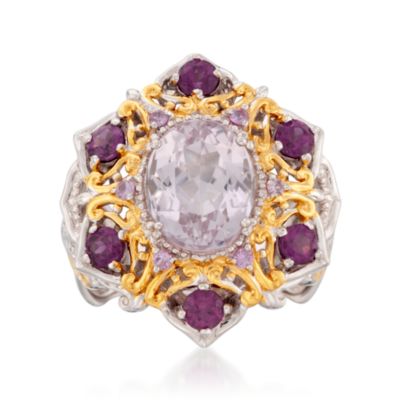Pink Kunzite and 1.00 ct. t.w. Rhodolite Ring With Sapphires in Two-Tone &mdash; Alt Image 1