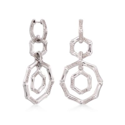 .33 ct. t.w. Diamond Bamboo Drop Earrings in Sterling Silver &mdash; Alt Image 3