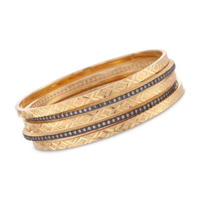 Set of Five 2.00 ct. t.w. CZ Embellished Bangles in 14kt and 18kt Over Sterling &mdash; Alt Image 1