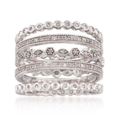 Set of Five .48 ct. t.w. Fancy Diamond Eternity Bands in Sterling Silver &mdash; Alt Image 1