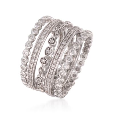 Set of Five .48 ct. t.w. Fancy Diamond Eternity Bands in Sterling Silver &mdash; Alt Image 3