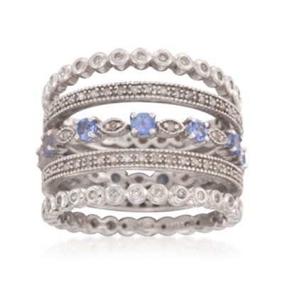Set of Five .65 ct. t.w. Tanzanite and .46 ct. t.w. Diamond Eternity Bands in Sterling Silver &mdash; Alt Image 1