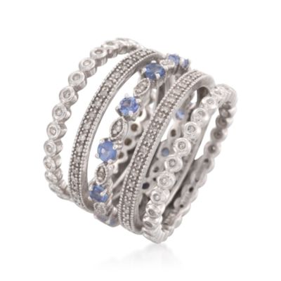Set of Five .65 ct. t.w. Tanzanite and .46 ct. t.w. Diamond Eternity Bands in Sterling Silver &mdash; Alt Image 3