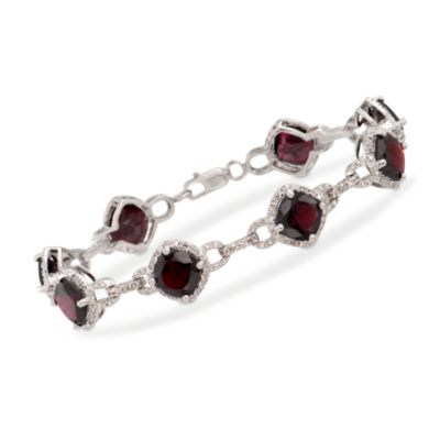 20.00 ct. t.w. Garnet and .33 ct. t.w. Diamond Bracelet in Sterling Silver. 7.25" &mdash; Alt Image 1