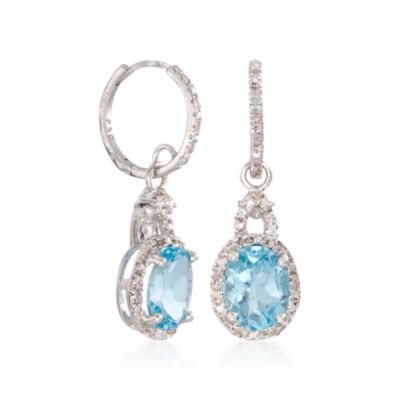 4.70 ct. t.w. Blue Topaz and .10 ct. t.w. Diamond Drop Earrings in Sterling Silver &mdash; Alt Image 3