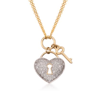 .25  ct. t.w. Pave Diamond Heart and Key Necklace in 14kt Yellow Gold &mdash; Alt Image 1