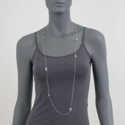 Zina Sterling Silver "Hibiscus" Link Chain Floral Station Necklace. 51" &mdash; Alt Image 2