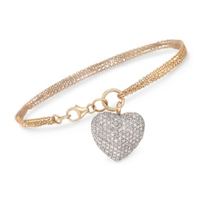 1.00 ct. t.w. Diamond Puffed Heart Multi-Chain Bracelet in 14kt Yellow Gold. 7" &mdash; Alt Image 1