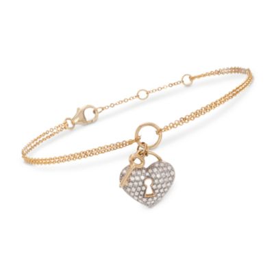 .25 ct. t.w. Diamond Heart and Key Bracelet in 14kt Yellow Gold. 7" &mdash; Alt Image 1