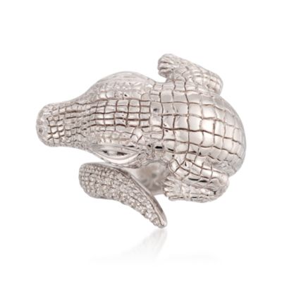 Sterling Silver Crocodile Ring With .20 ct. t.w. Diamonds. Size 7 &mdash; Alt Image 1