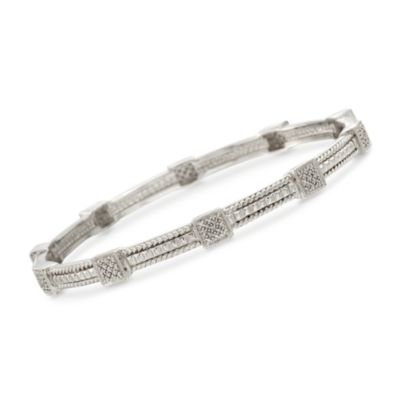 .40 ct. t.w. Diamond Station Bangle Bracelet in Sterling Silver. 7" &mdash; Alt Image 1