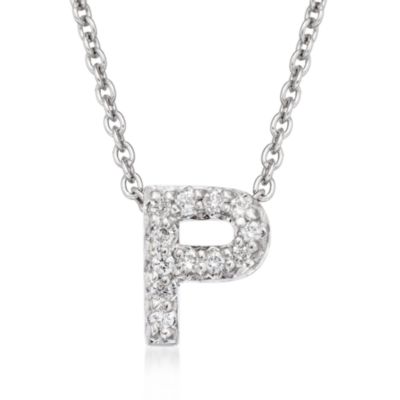 Roberto Coin "Tiny Treasures" Diamond "P" Pendant Necklace in 18kt White Gold. 16" &mdash; Alt Image 1