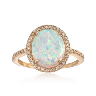 Faux Opal and .25 ct. t.w. Diamond Ring in 18kt Over Sterling &mdash; Alt Image 1