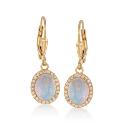 Faux Opal and .23 ct. t.w. Diamond Drop Earrings in 18kt Over Sterling &mdash; Alt Image 1