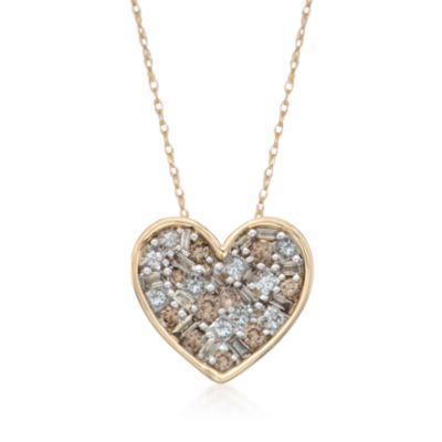 1.00 ct. t.w. Champagne and White Diamond Mosaic Heart Necklace in 14kt Yellow Gold. 18" &mdash; Alt Image 1
