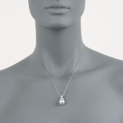 South Sea Pearl and .19 ct. t.w. Diamond Drop Necklace in 18kt White Gold. 18" &mdash; Alt Image 2