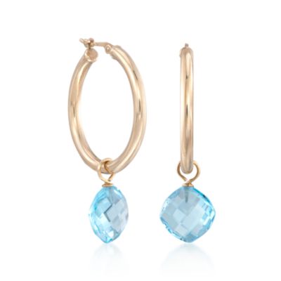 9.25 ct. t.w. Blue Topaz Hoop Earrings in 14kt Yellow Gold &mdash; Alt Image 3