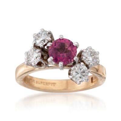 C.1990 Vintage .73 Carat Pink Tourmaline and .98 ct. t.w. Diamond Ring in 14kt Yellow  Gold With Hinged Shank. Size 5 &mdash; Alt Image 1