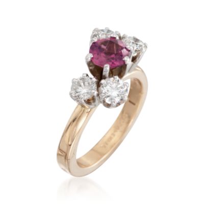 C.1990 Vintage .73 Carat Pink Tourmaline and .98 ct. t.w. Diamond Ring in 14kt Yellow  Gold With Hinged Shank. Size 5 &mdash; Alt Image 3
