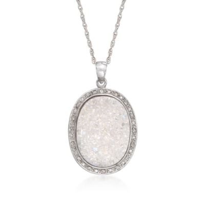 White Drusy and .10 ct. t.w. Diamond Necklace in Sterling Silver. 18" &mdash; Alt Image 1