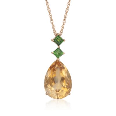 5.25 Carat Citrine and .35 ct. t.w. Chrome Diopside Necklace in 14kt Yellow Gold. 18" &mdash; Alt Image 1