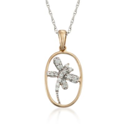 .10 ct. t.w. Diamond Dragonfly Necklace in 14kt Yellow Gold. 18" &mdash; Alt Image 1