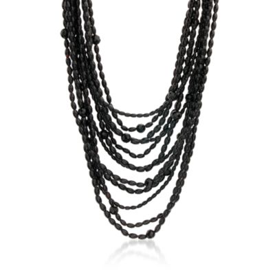 Black Agate Multi-Row Necklace With Sterling Silver . 16" &mdash; Alt Image 1