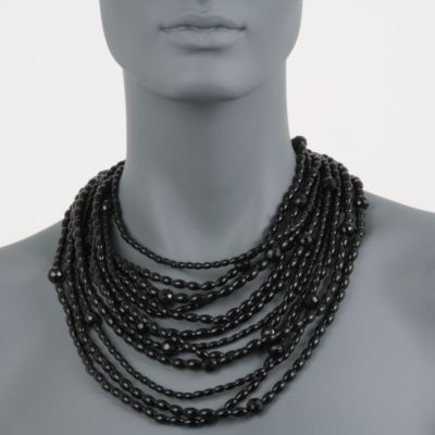 Black Agate Multi-Row Necklace With Sterling Silver . 16" &mdash; Alt Image 2
