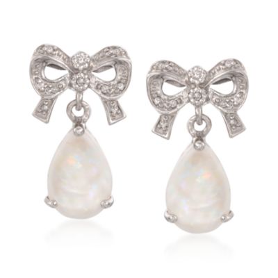 Opal and .10 ct. t.w. Diamond Bow Earrings in Sterling Silver &mdash; Alt Image 1