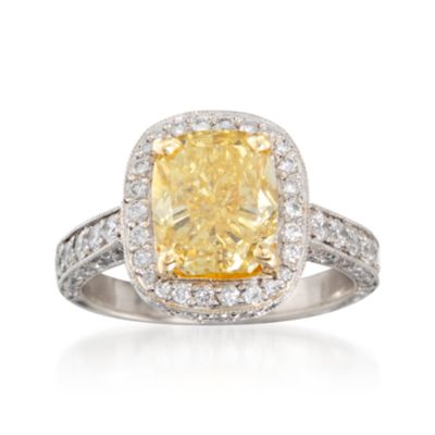 3.06 Carat Certified Fancy Yellow Diamond Ring With Diamonds in Platinum &mdash; Alt Image 1