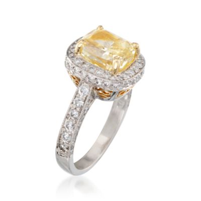 3.06 Carat Certified Fancy Yellow Diamond Ring With Diamonds in Platinum &mdash; Alt Image 3