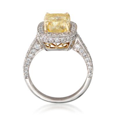 3.06 Carat Certified Fancy Yellow Diamond Ring With Diamonds in Platinum &mdash; Alt Image 4