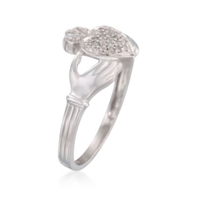 .11 ct. t.w. Diamond Claddagh Ring in Sterling Silver &mdash; Alt Image 3