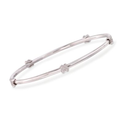 Stainless and Sterling Silver Clover Station Bangle Bracelet With Diamonds &mdash; Alt Image 1