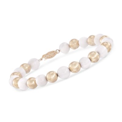 White Agate and 14kt Gold Bead Bracelet in 14kt Yellow Gold. 7.5" &mdash; Alt Image 1
