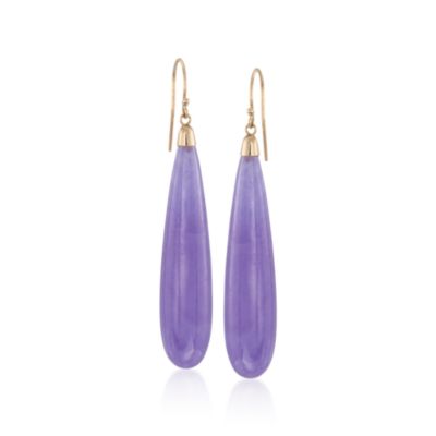 Lavender Jade Elongated Teardrop Earrings in 14kt Yellow Gold &mdash; Alt Image 1