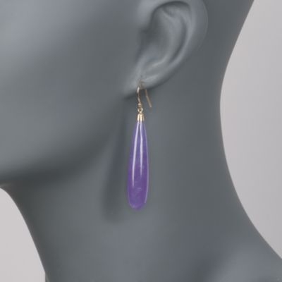Lavender Jade Elongated Teardrop Earrings in 14kt Yellow Gold &mdash; Alt Image 2