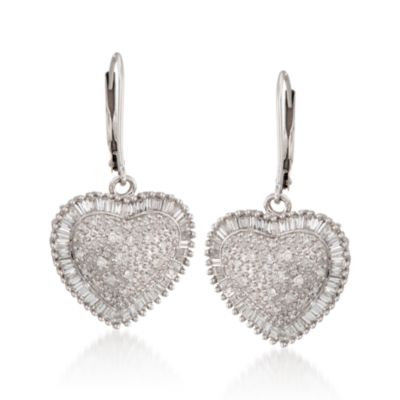 1.00 ct. t.w. Diamond Heart Drop Earrings in 14kt White Gold &mdash; Alt Image 1
