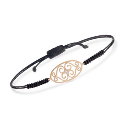 Silk Cord Macrame Bracelet With Diamond Charm in 14kt Yellow Gold &mdash; Alt Image 1