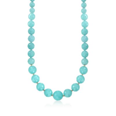 Blue Agate Bead Necklace in 14kt Yellow Gold. 16" &mdash; Alt Image 1