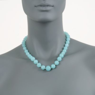 Blue Agate Bead Necklace in 14kt Yellow Gold. 16" &mdash; Alt Image 2