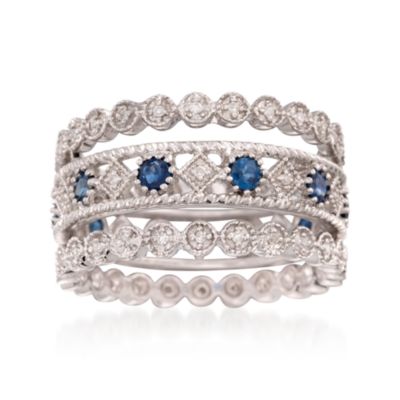 Set of Three Diamond and Sapphire Eternity Bands in 14kt White Gold &mdash; Alt Image 1