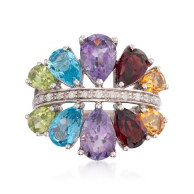 8.50 ct. t.w. Multi-Gemstone Ring With .15 ct. t.w. Diamonds in Sterling Silver &mdash; Alt Image 1