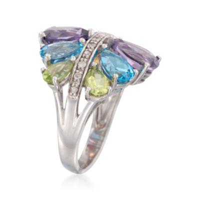 8.50 ct. t.w. Multi-Gemstone Ring With .15 ct. t.w. Diamonds in Sterling Silver &mdash; Alt Image 3