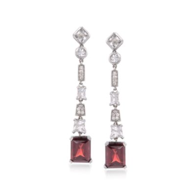 6.25 ct. t.w. Garnet and Rock Crystal Drop Earrings With Diamonds in Sterling Silver &mdash; Alt Image 1