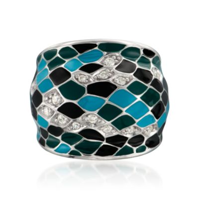 Belle Etoile .30 ct. t.w. CZ "Snakeskin" Dome Ring With Enamel in Sterling Silver &mdash; Alt Image 1