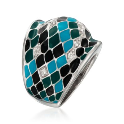 Belle Etoile .30 ct. t.w. CZ "Snakeskin" Dome Ring With Enamel in Sterling Silver &mdash; Alt Image 3